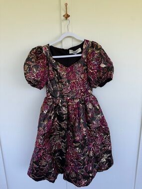 JessaKae floral brocade bubble puff sleeeve dress